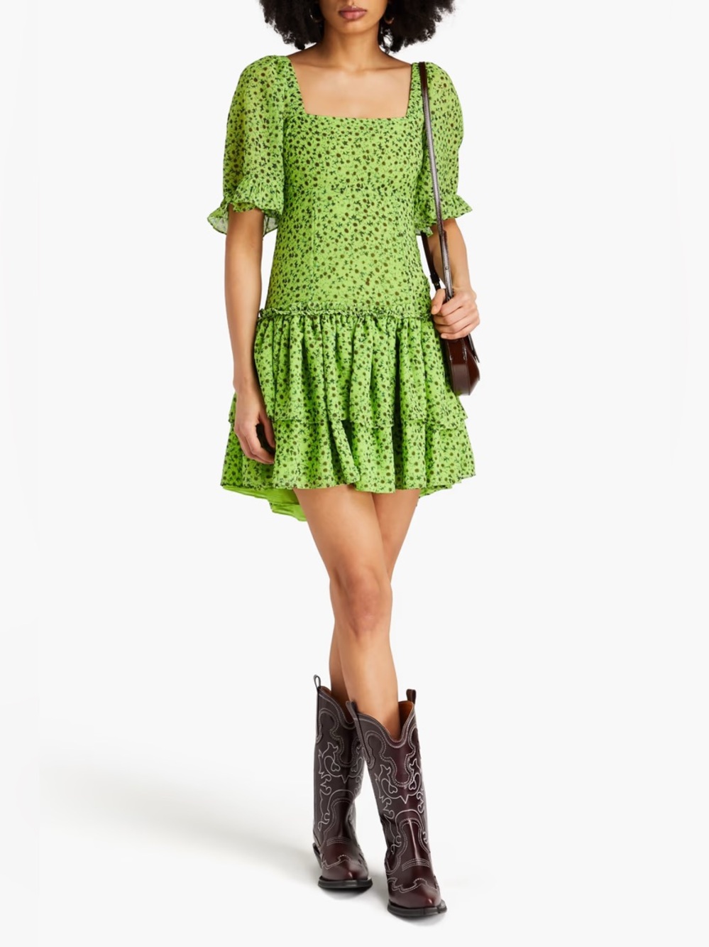 GANNI Tiered floral-print voile mini dress
Lime green Original Price $275
